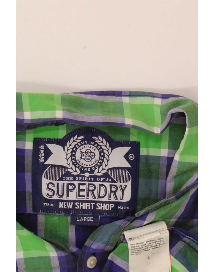 Мужская рубашка Superdry, большая зеленая клетка, хлопок