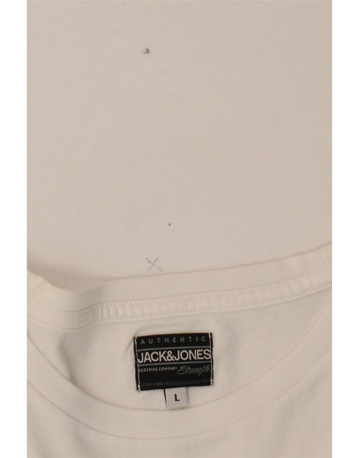 JACK & JONES Mens Graphic T-Shirt Top Large White Cotton Vintage Jack & Jones and Second-Hand Jack & Jones from Messina Hembry 