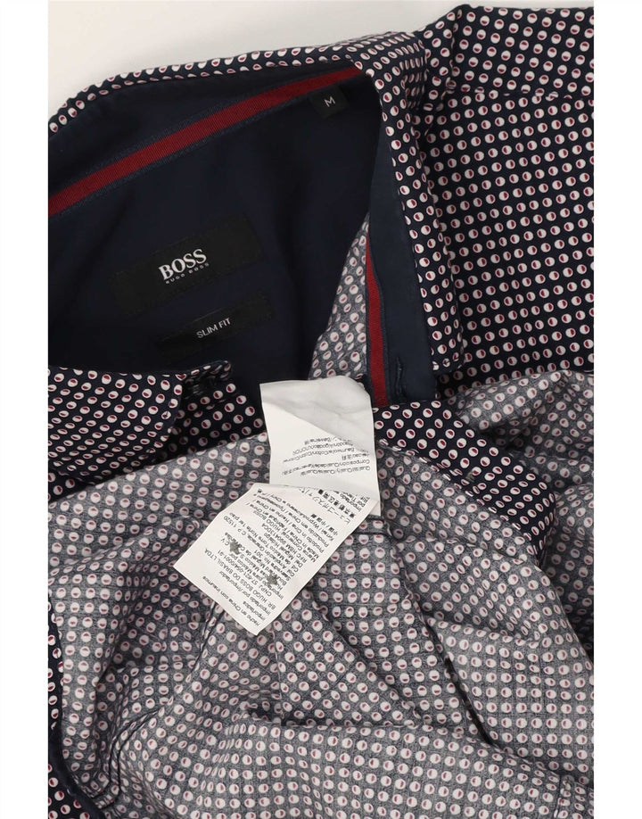 Мужская рубашка приталенного кроя Hugo Boss, средний темно-синий пятнистый хлопок