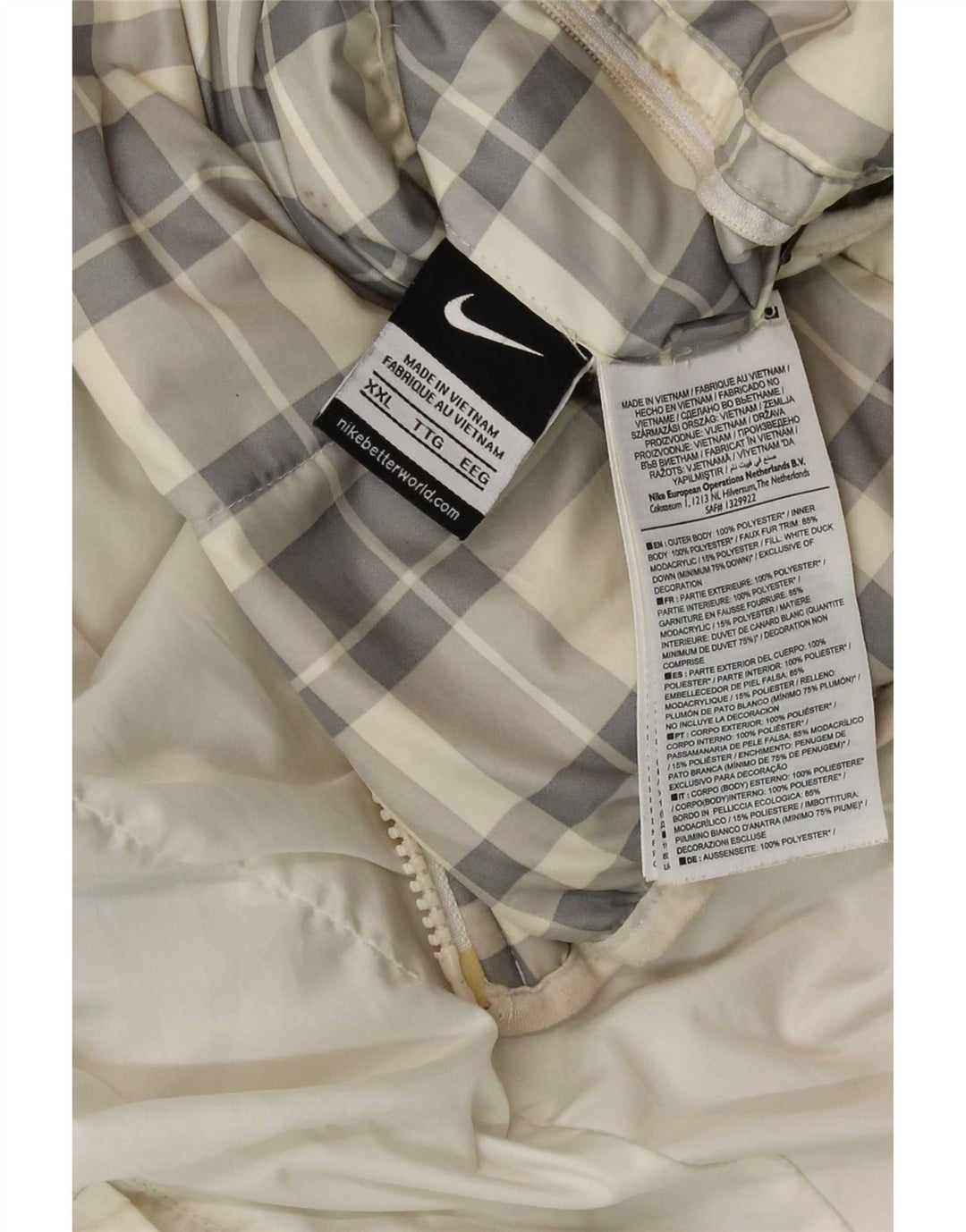 Мужская двусторонняя утепленная куртка с капюшоном Nike UK 44 2XL, полиэстер в клетку белого цвета