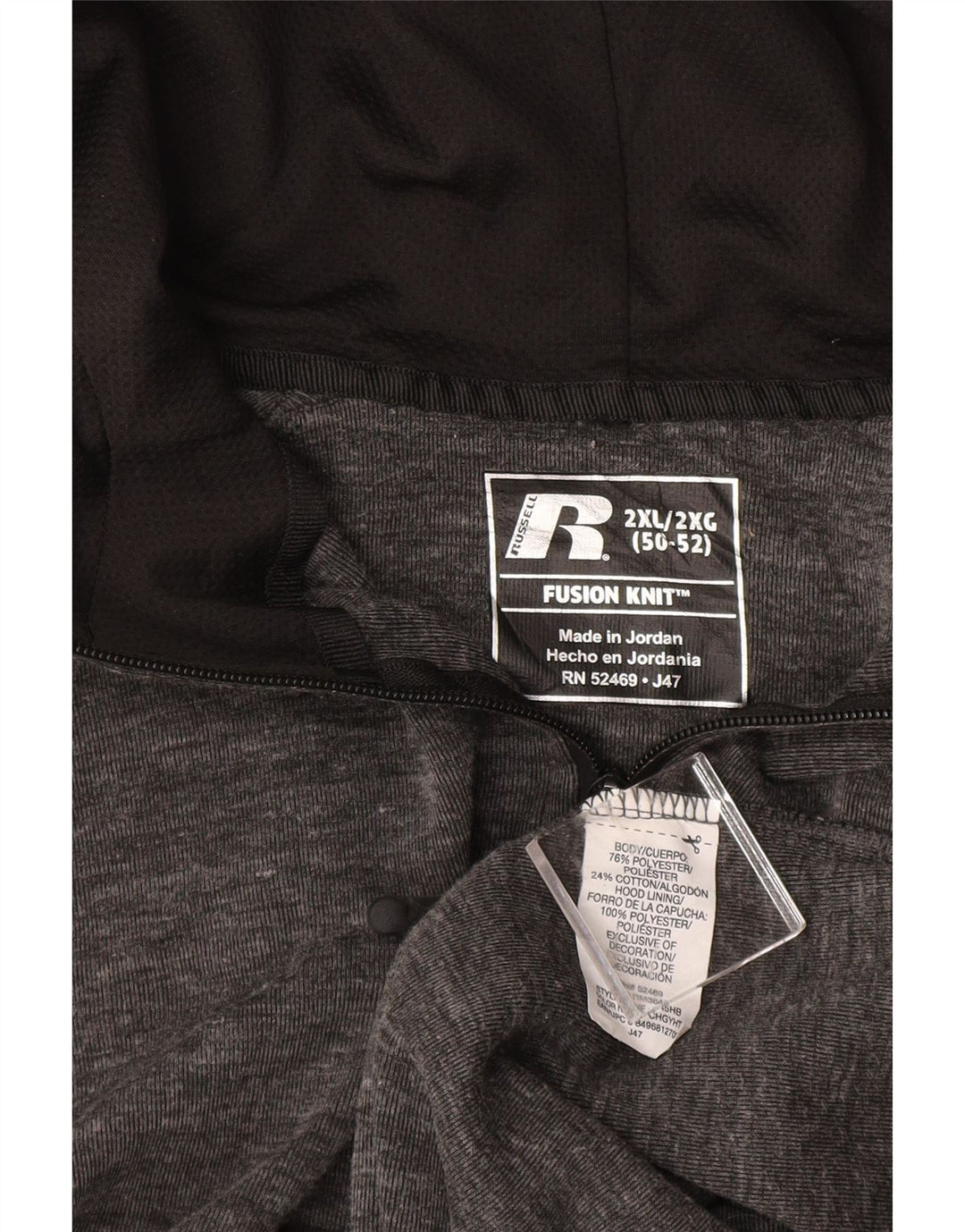 RUSSELL ATHLETIC Мужской свитер с капюшоном на молнии 2XL, серый хлопок с крапинками