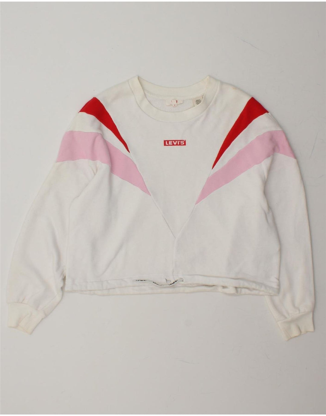 LEVI'S Womens Crop Oversized Sweatshirt Jumper UK 6 XS White Colourblock Vintage Levi's and Second-Hand Levi's from Messina Hembry 