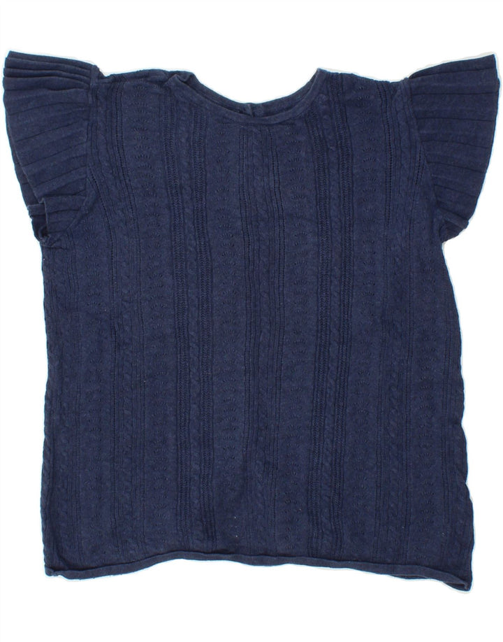 FAT FACE Womens Blouse Top UK 10 Small Navy Blue Cotton Vintage Fat Face and Second-Hand Fat Face from Messina Hembry 