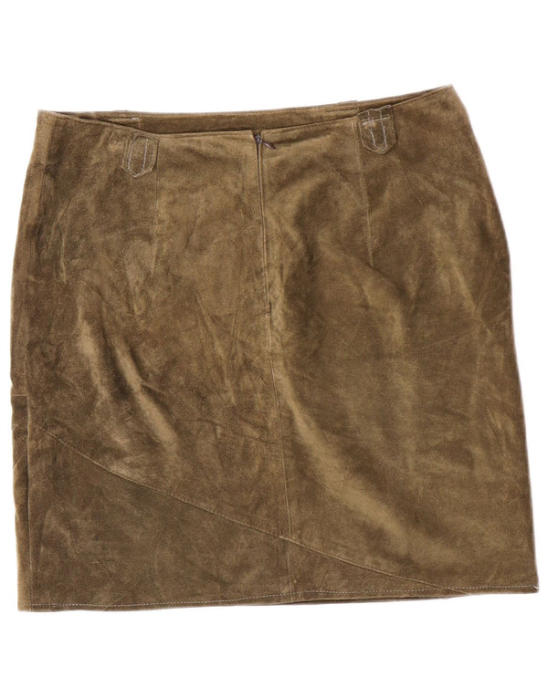 Винтажная женская замшевая юбка среднего размера W32 из кожи цвета хаки