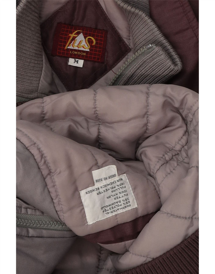 Винтажная мужская куртка-бомбер UK 38, средний бордовый полиэстер с цветными блоками