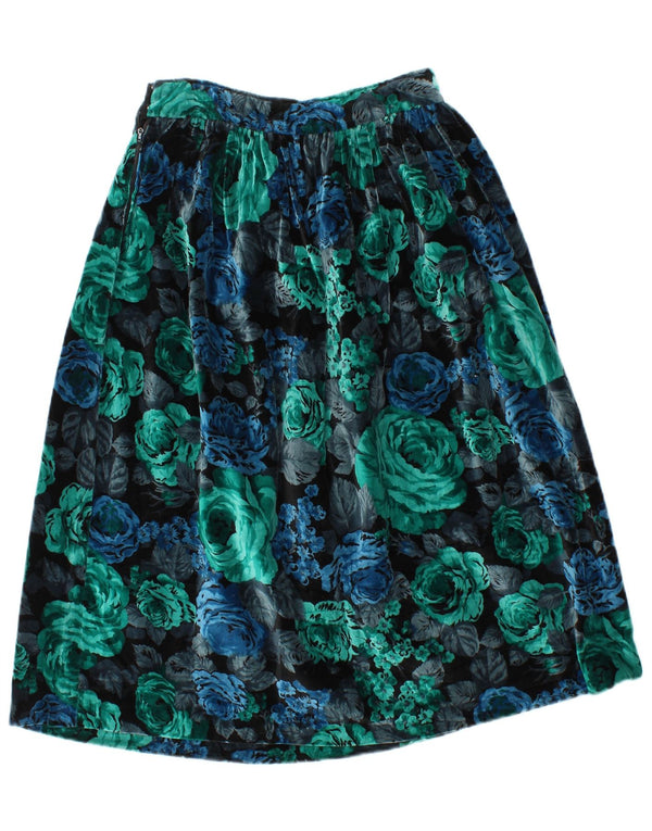 Винтажная женская бархатная юбка-трапеция W28, средний разноцветный цветочный принт