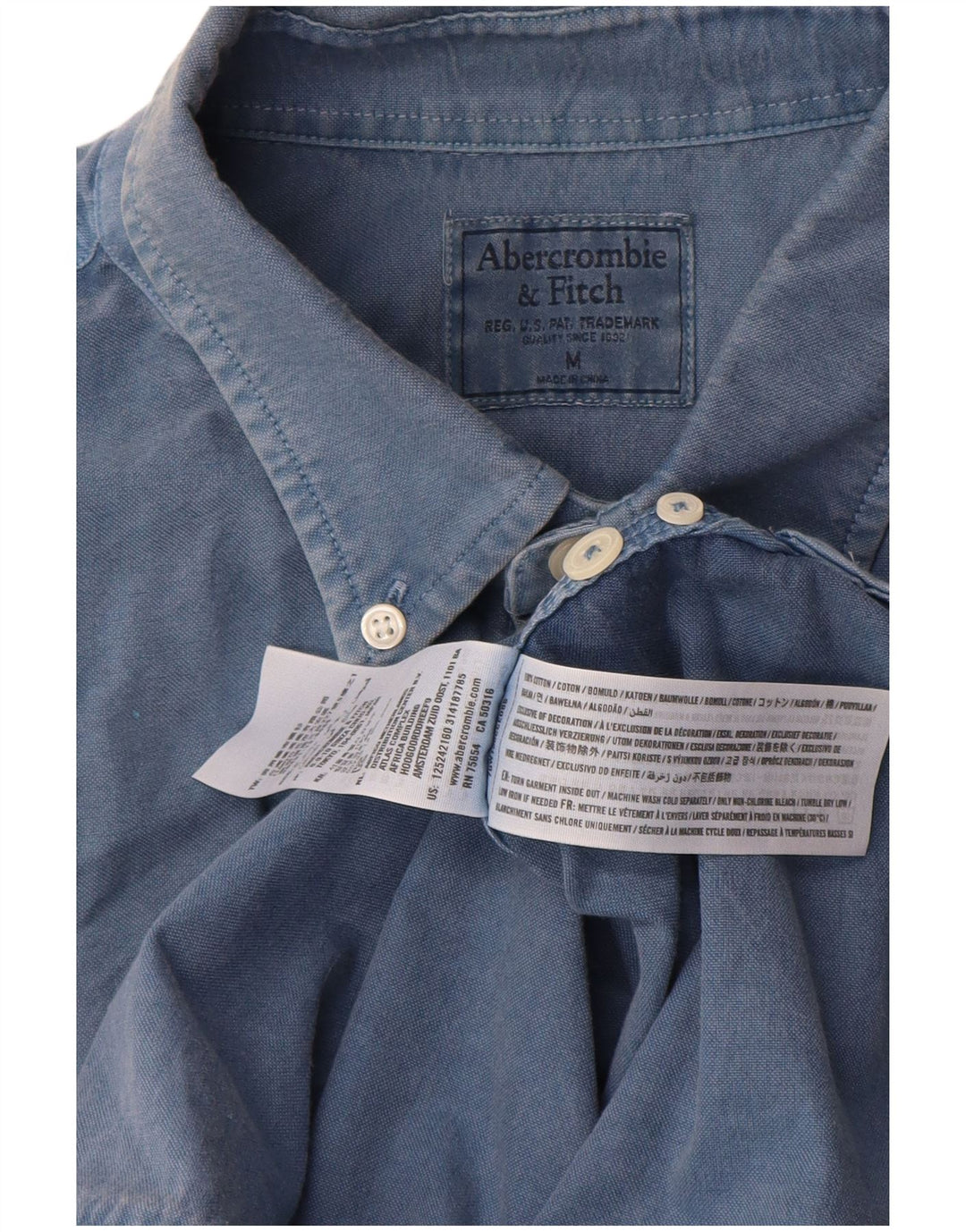 Мужская рубашка Abercrombie & Fitch из хлопка среднего синего цвета