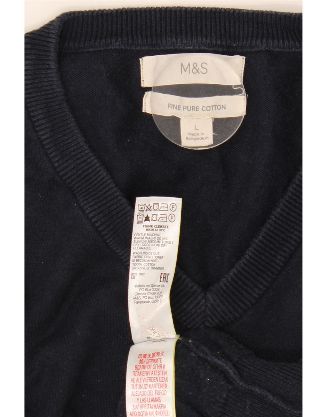 Мужской джемпер с v-образным вырезом Marks & Spencer, большой темно-синий хлопковый свитер