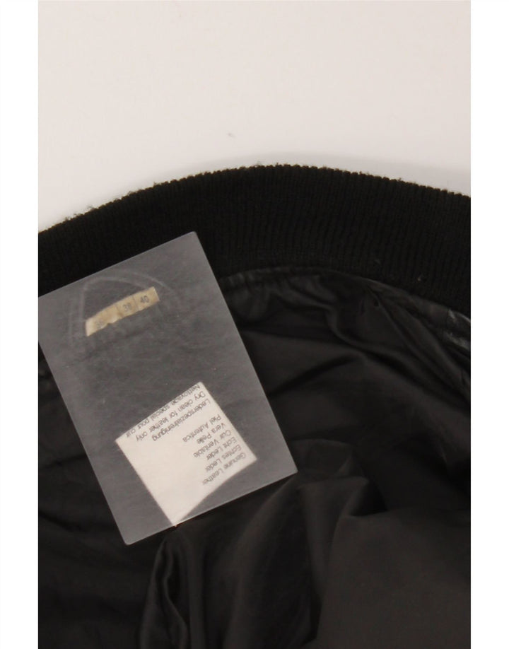 Винтажная женская кожаная куртка свободного кроя EU 38, средняя черная кожа