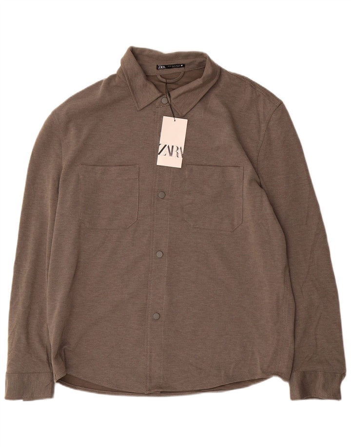 Мужская фланелевая рубашка Zara XL коричневого цвета из полиэстера