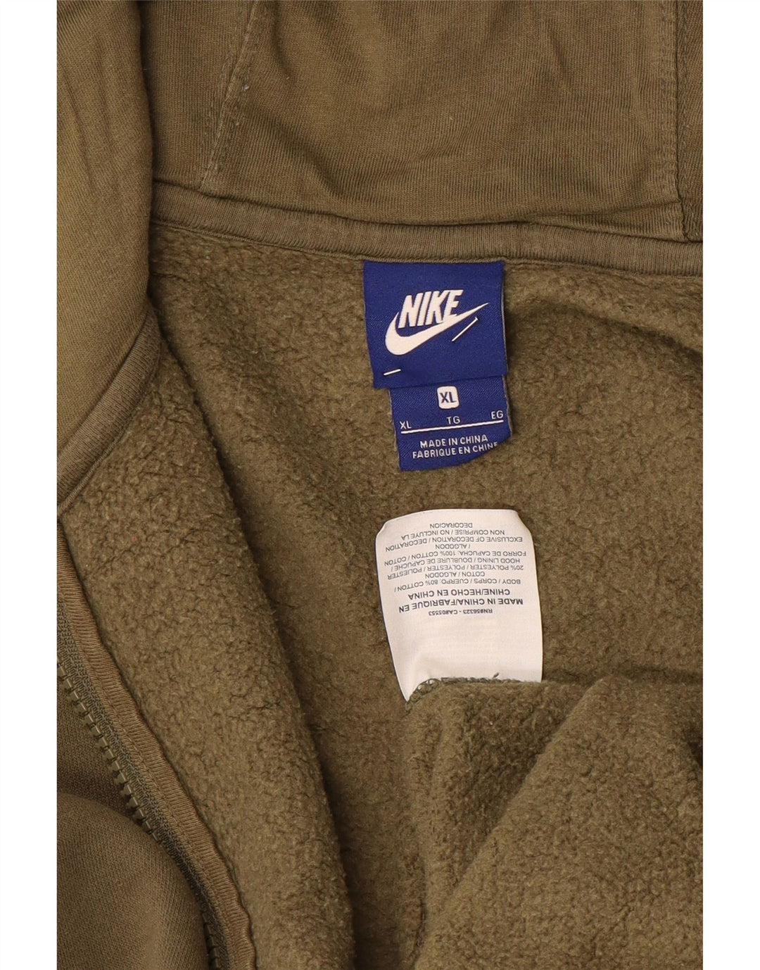 Мужской свитер с капюшоном на молнии Nike XL, цвет хаки, хлопок