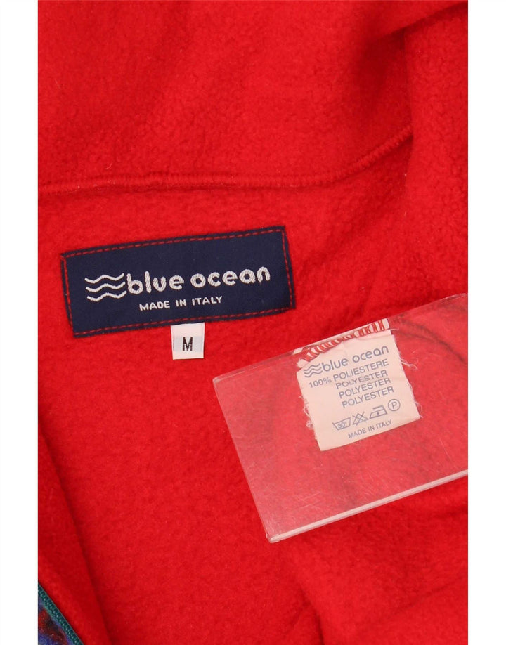 Винтажный мужской флисовый джемпер с воротником на молнии, средний красный, полиэстер с геометрическим рисунком