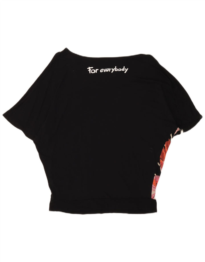 Женская футболка DESIGUAL Top UK 14 Medium Black с цветочным принтом