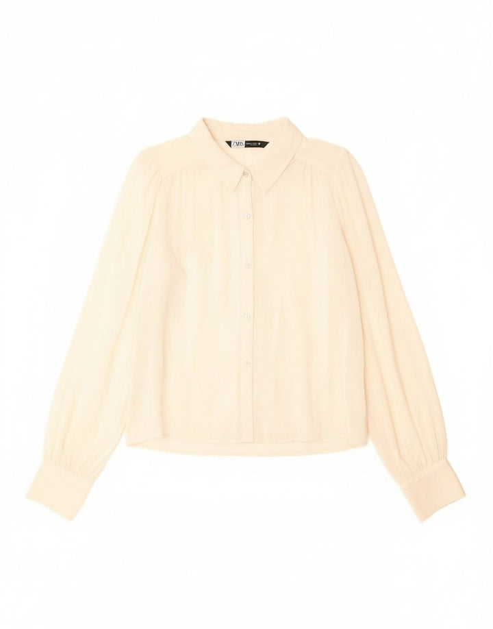 Женская рубашка Zara UK 14, средний белый цвет из натуральной шерсти