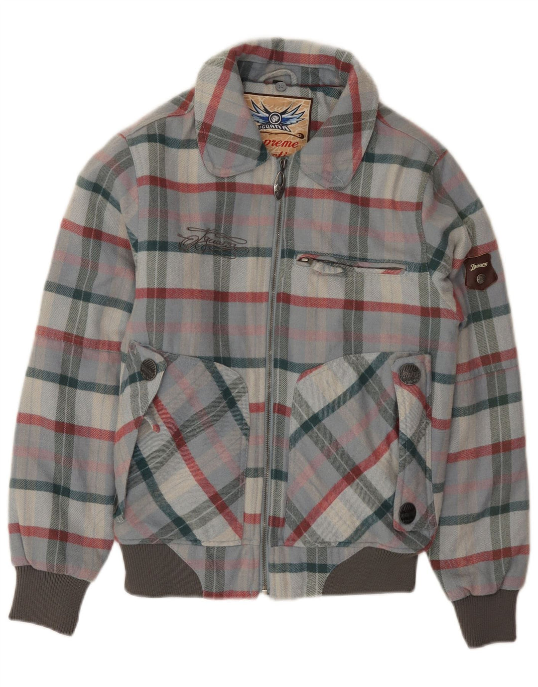 Мужская куртка-бомбер Iguana UK 34 XS серая шерстяная в клетку