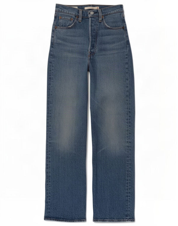 Levi's Womens Ribcage High Rise Straight Jeans W24 L29 Blue Cotton