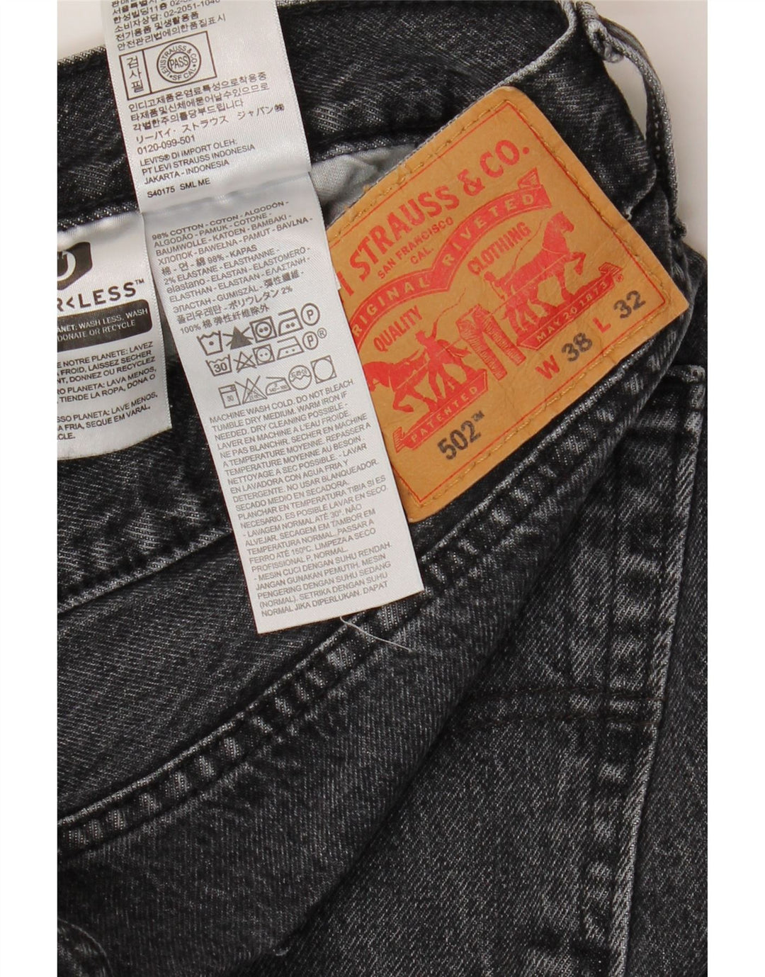 Мужские зауженные джинсы LEVI'S 502 W38 L32 Серые, хлопок