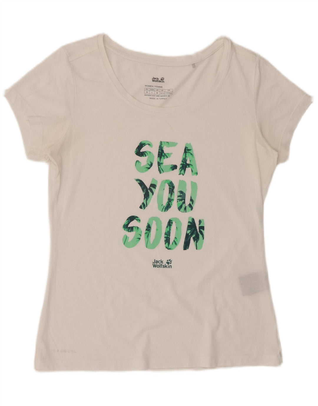 JACK WOLFSKIN Женская футболка с рисунком Топ UK 10/12 Средний Белый Хлопок