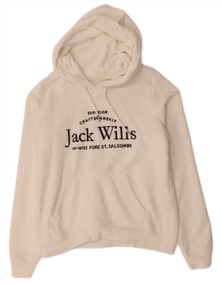 JACK WILLS Женский свободный джемпер с капюшоном с рисунком UK 10, маленький белый хлопок