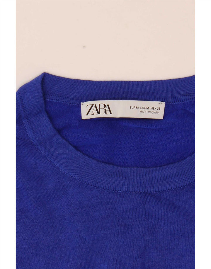 Женский укороченный джемпер с круглым вырезом Zara UK 12, средний синий цвет