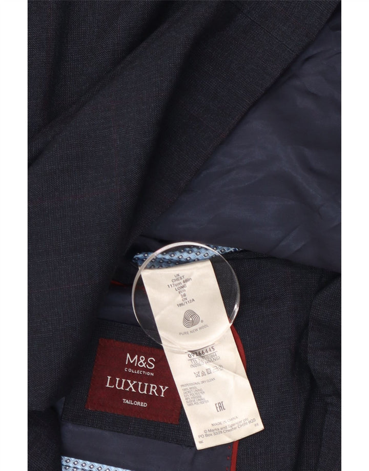Мужской длинный пиджак на двух пуговицах MARKS & SPENCER EU 56 3XL, темно-синий, шерстяной