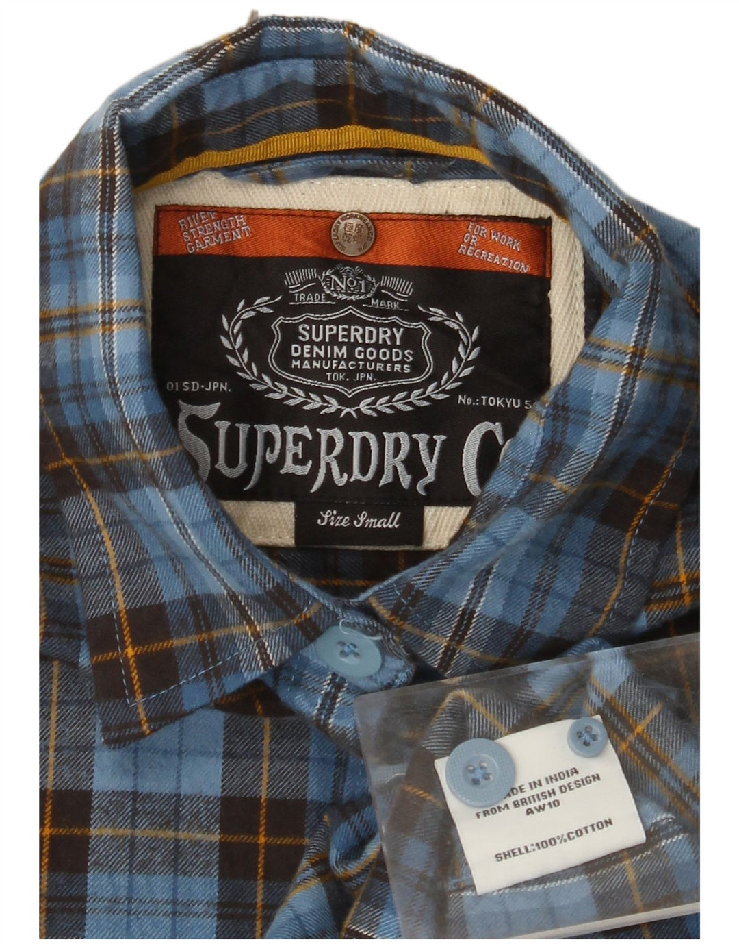 SUPERDRY Женская фланелевая рубашка с рукавом 3/4, Великобритания 10, маленькая синяя клетка, хлопок