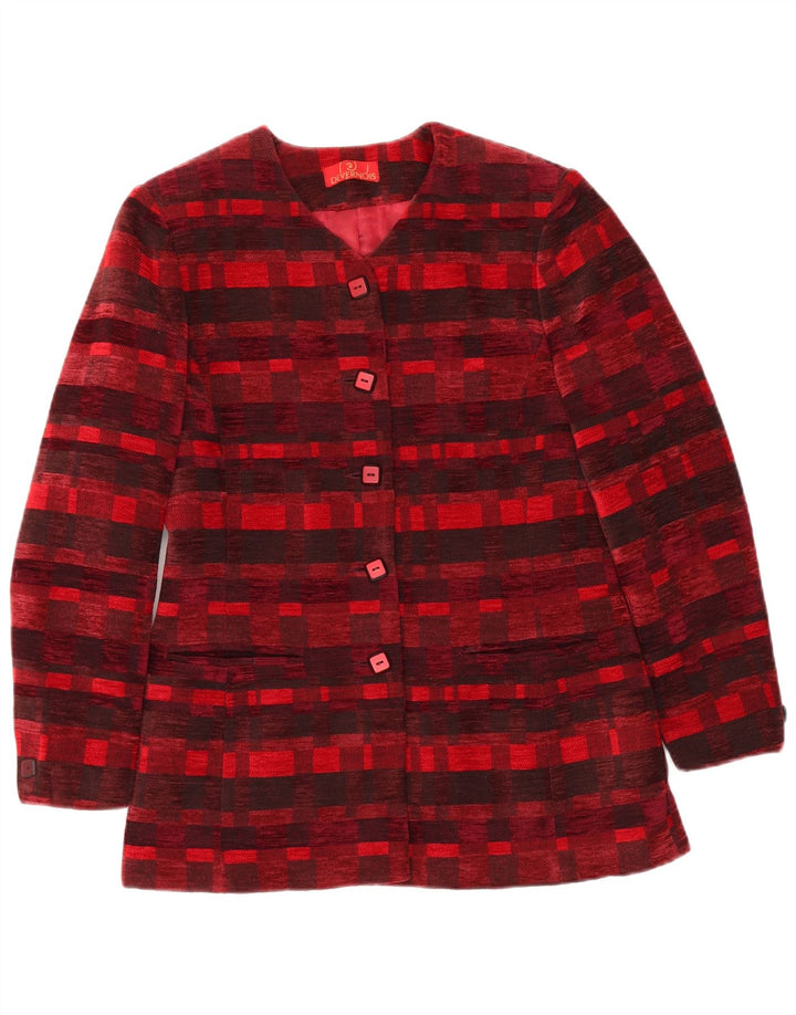 DEVERNOIS PARIS Женский пиджак на 5 пуговицах UK 12 Средний красный с геометрическим узором