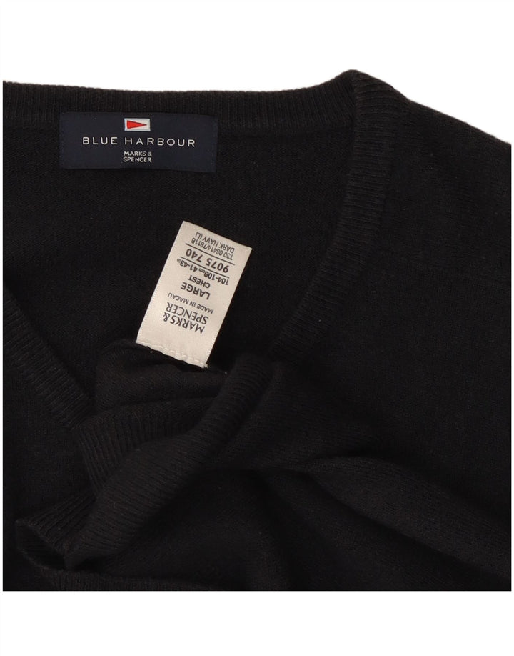 Мужской джемпер с v-образным вырезом Marks & Spencer Blue Harbour, большой темно-синий