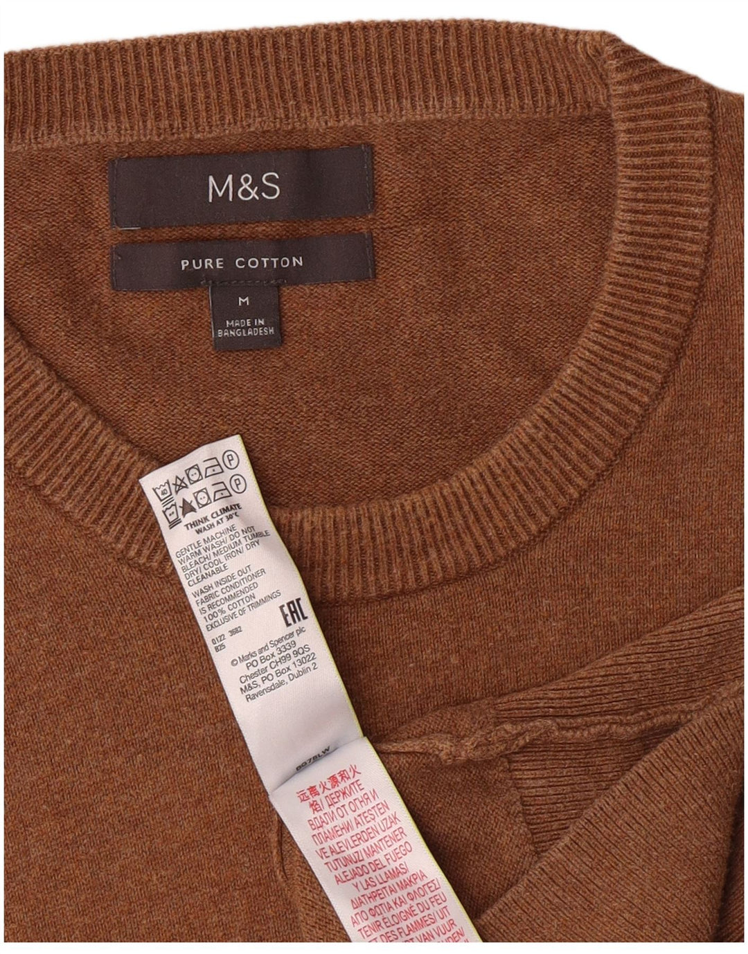 Мужской джемпер с круглым вырезом Marks & Spencer, хлопковый джемпер среднего коричневого цвета