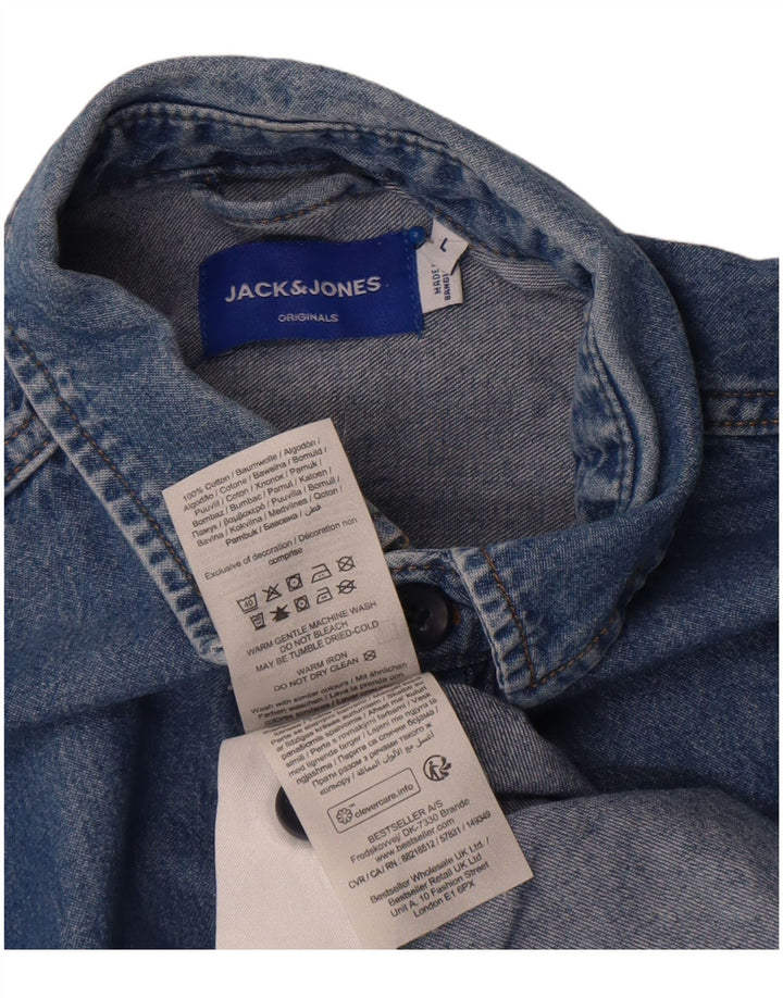 Мужская джинсовая рубашка Jack & Jones, большой синий хлопок