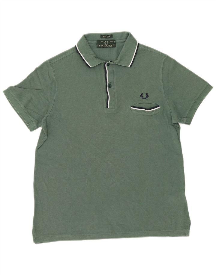 Мужская рубашка-поло приталенного кроя Fred Perry, хлопок среднего зеленого цвета