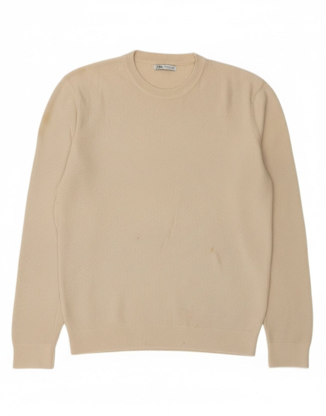 Мужской джемпер с круглым вырезом Zara, средний хлопковый джемпер белого цвета