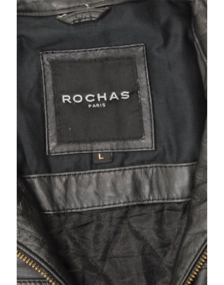 Мужская кожаная куртка Rochas UK 40, большая черная кожа
