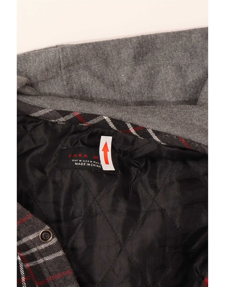 Мужская фланелевая рубашка с капюшоном Zara Lumberjack, хлопок среднего серого цвета в клетку