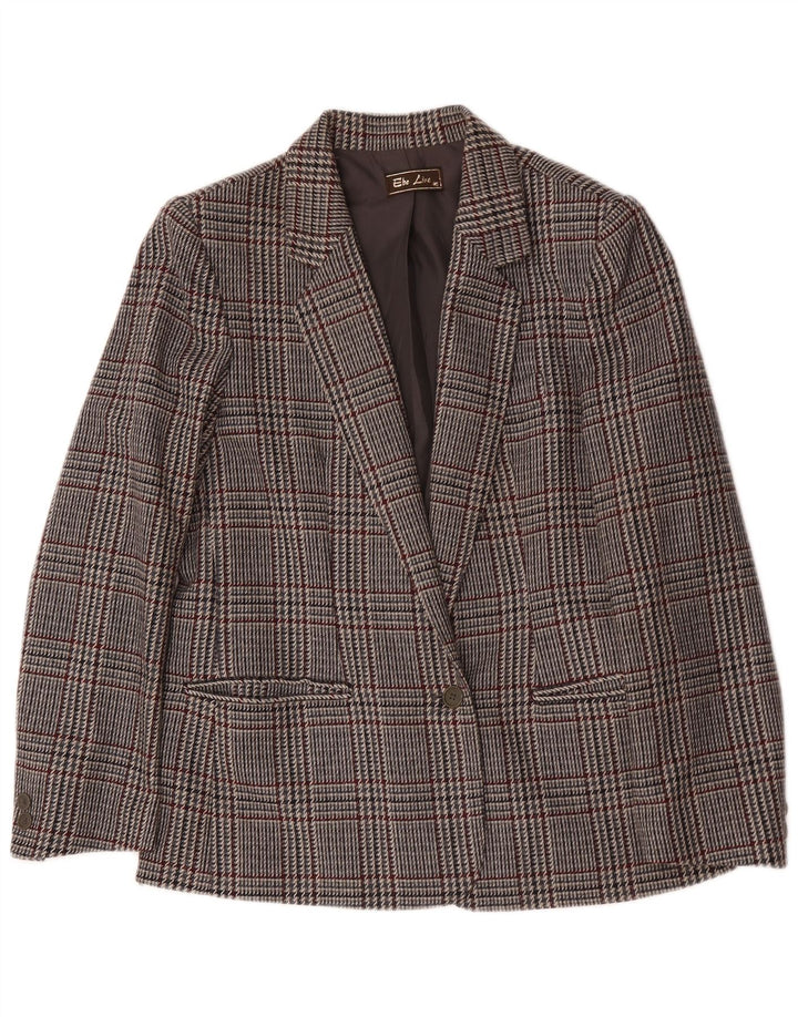Винтажный женский пиджак на 1 пуговице IT 46, большой серый, шерсть с узором «гусиные лапки»