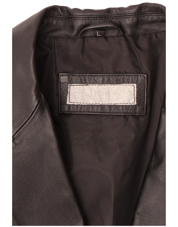 ВИНТАЖНЫЙ Мужской кожаный пиджак на 2 пуговицах UK 40, большой черный