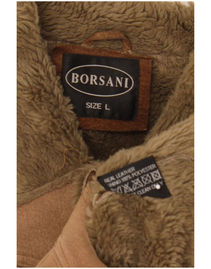 Мужская кожаная куртка Borsani из шерпа UK 40, большая коричневая кожа