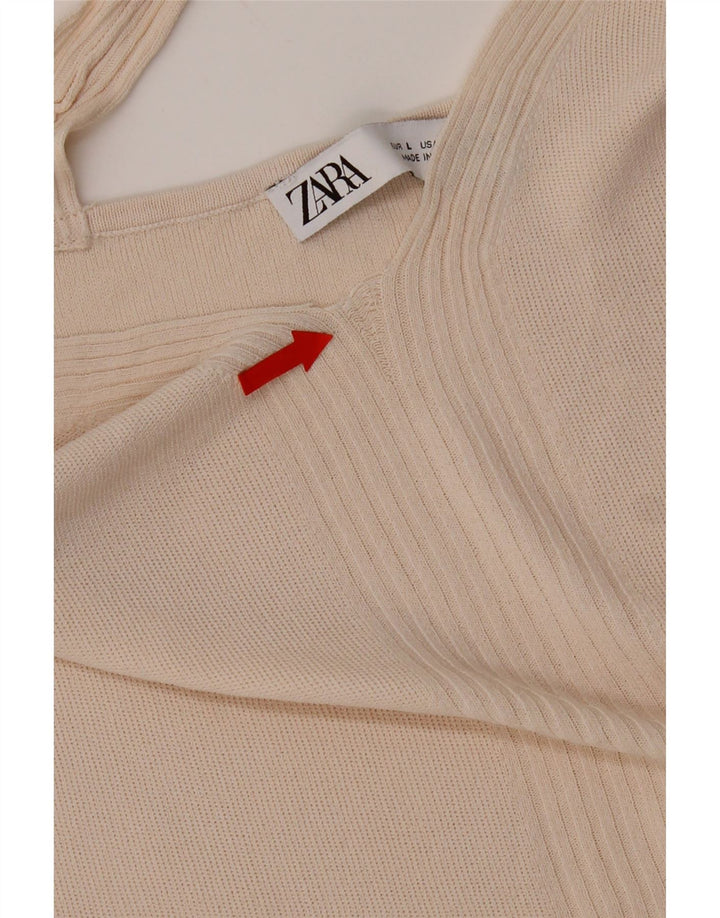 Женский укороченный топ на бретельках Zara UK 14, большой размер, бежевый, вискоза