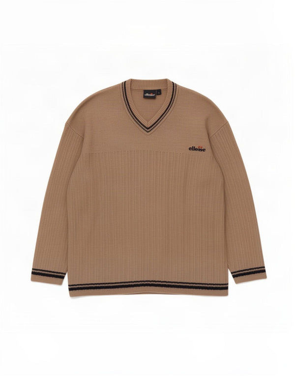 Мужской свитер Ellesse с v-образным вырезом XL, хлопковый бежевый в полоску
