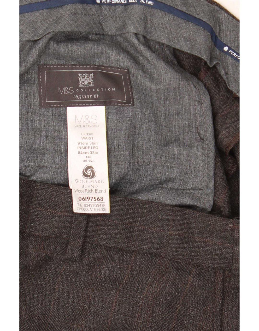 Мужские прямые костюмные брюки стандартного кроя Marks & Spencer W36 L33 серые шерстяные