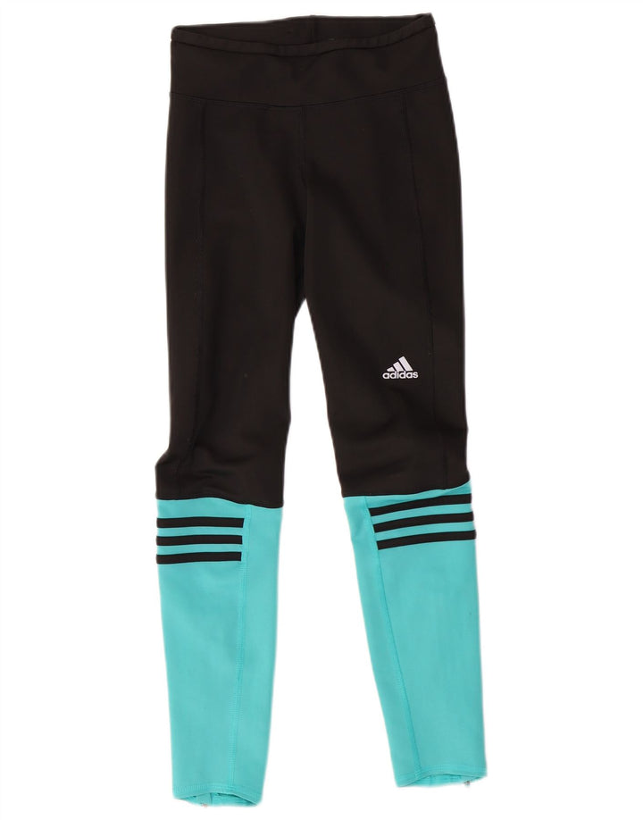 Женские леггинсы ADIDAS Climalite UK 0/2 2XS, черные, полиэстер с цветными блоками