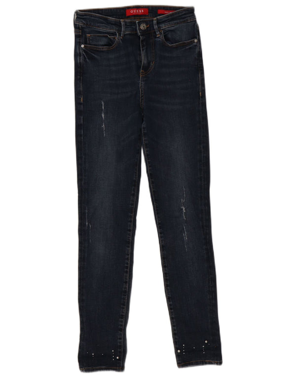 Guess Женские потертые джинсы скинни W25 L26 Темно-синий полиэстер