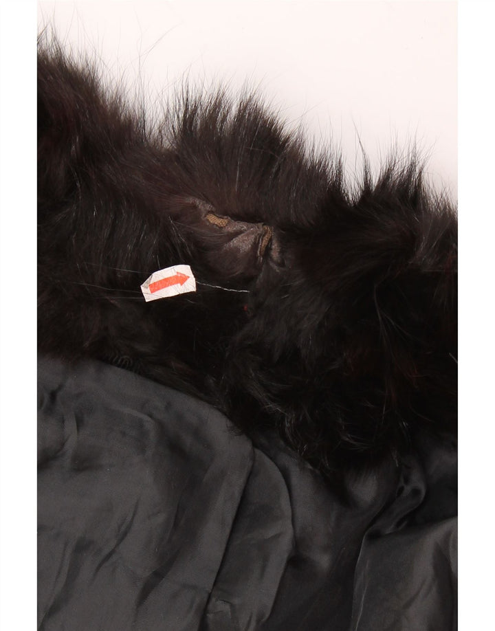 Винтажная женская меховая кожаная куртка UK 14, средний черный