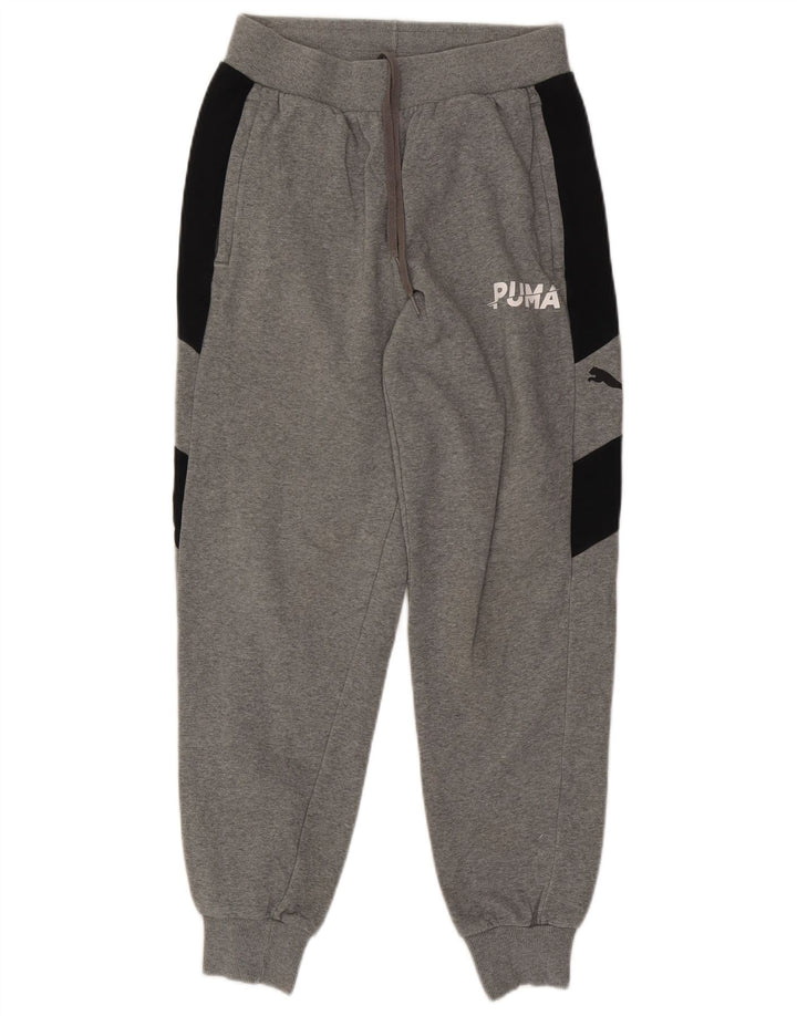 PUMA Мужские спортивные брюки с графическим рисунком Брюки-джоггеры Средне-серые с цветными блоками