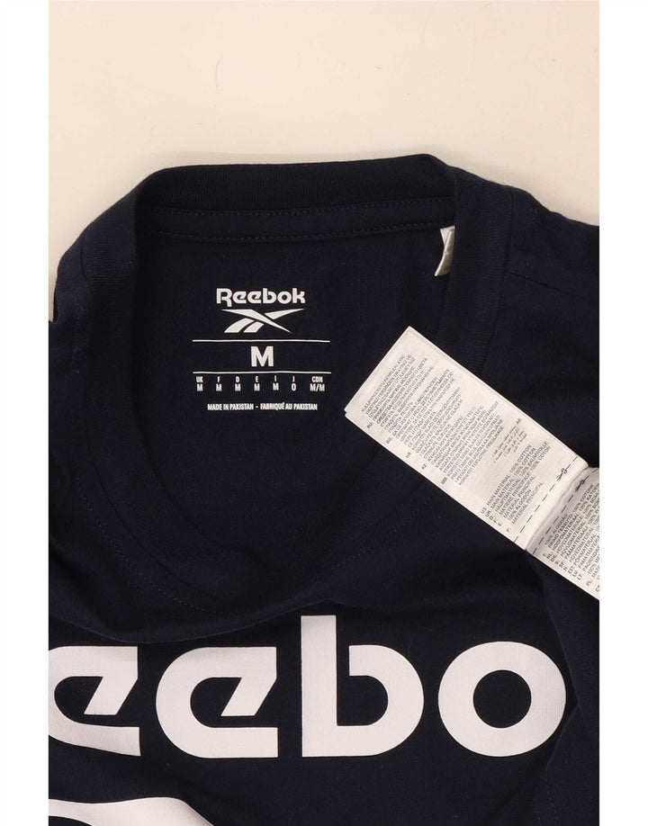 Мужская футболка Reebok с рисунком, темно-синий, хлопковый топ среднего размера