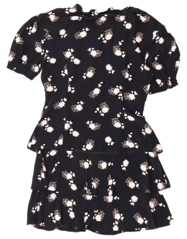 ВИНТАЖНОЕ женское платье с баской EU 38, средний темно-синий цветочный вискоза