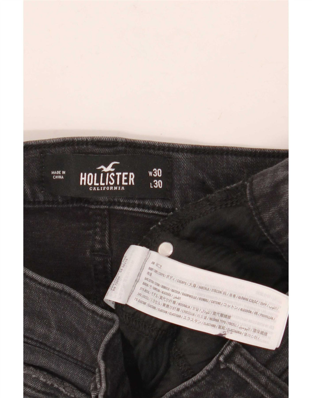 Мужские потертые узкие джинсы Hollister W30 L30, серый хлопок