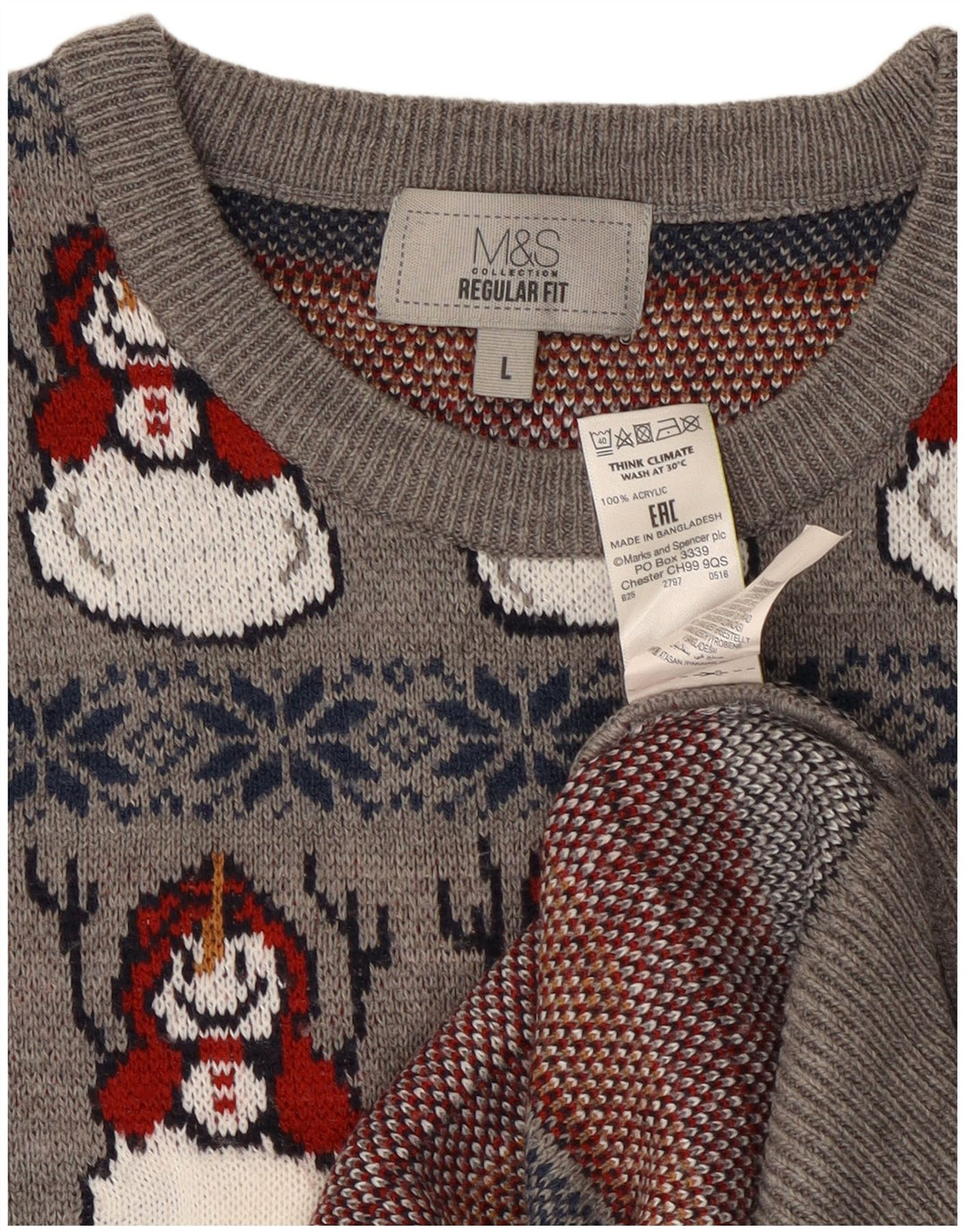 Мужской джемпер с круглым вырезом Marks & Spencer, большой серый рождественский свитер