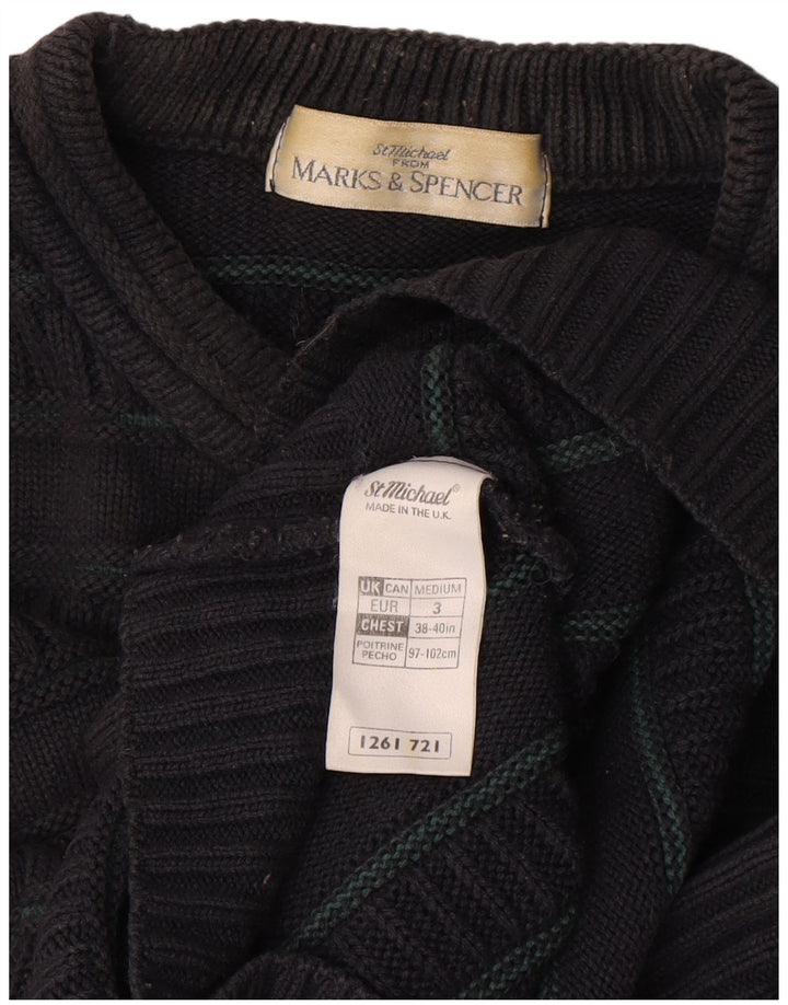 Мужской джемпер с круглым вырезом Marks & Spencer, средний черный в полоску, акрил