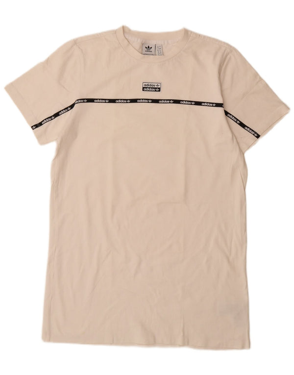 Женское платье-футболка с рисунком ADIDAS UK 12, средний цвет, белый хлопок